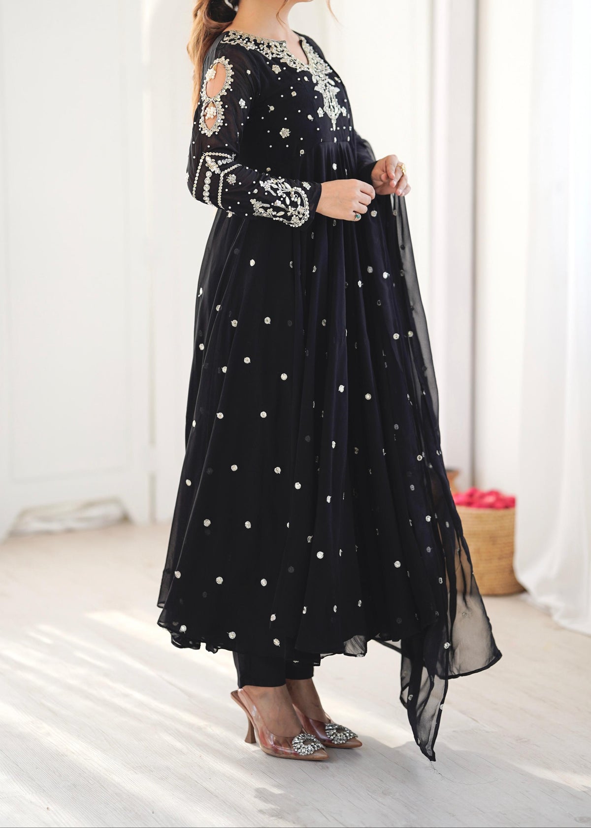Festive Wear Faux Georgette Embroidered Anarkali Suit Set