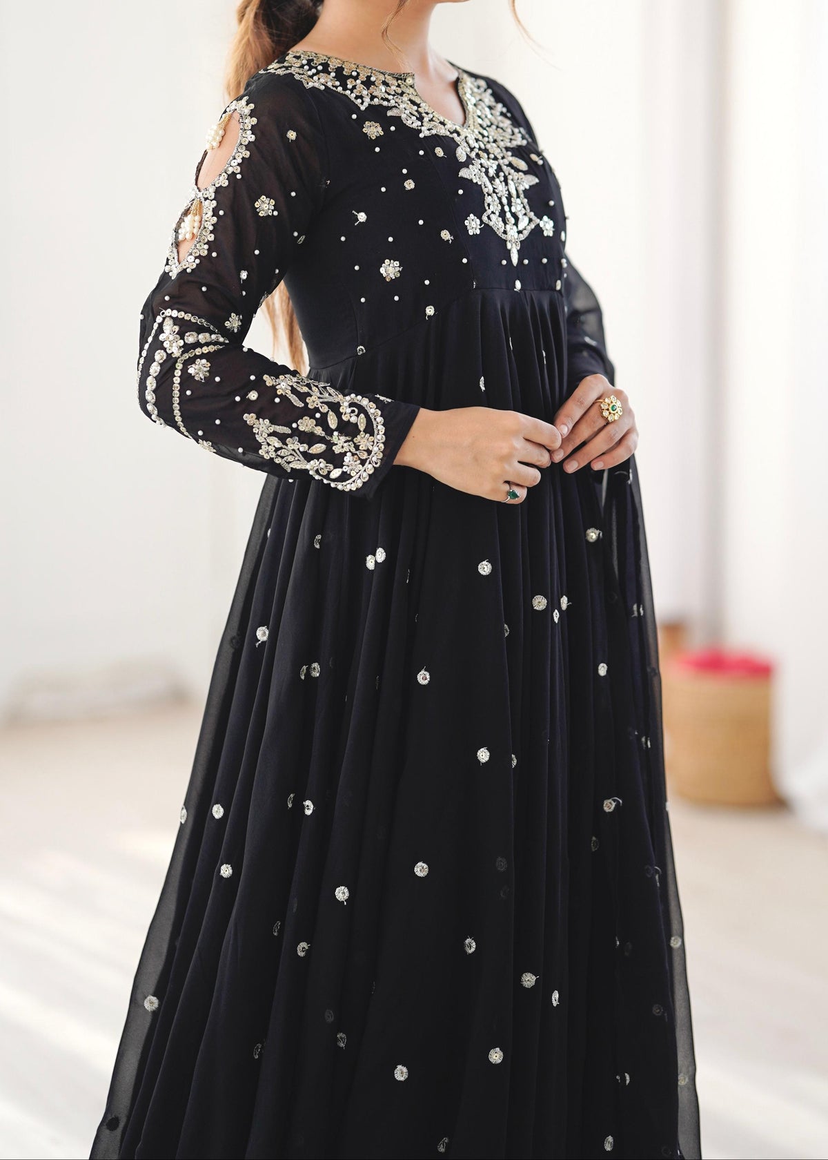 Festive Wear Faux Georgette Embroidered Anarkali Suit Set