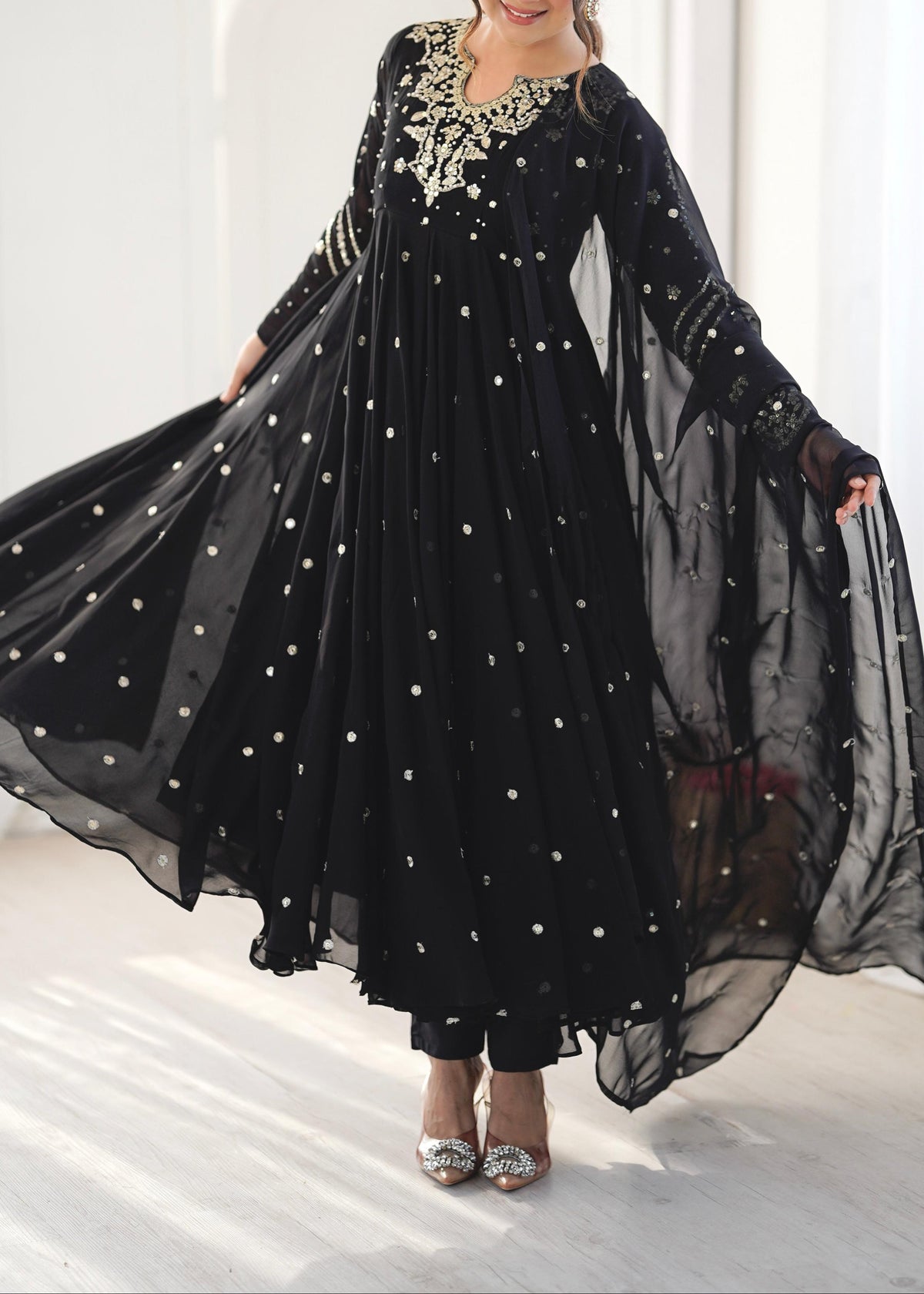 Festive Wear Faux Georgette Embroidered Anarkali Suit Set