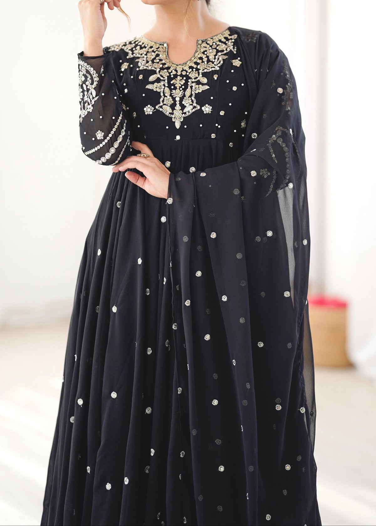 Festive Wear Faux Georgette Embroidered Anarkali Suit Set