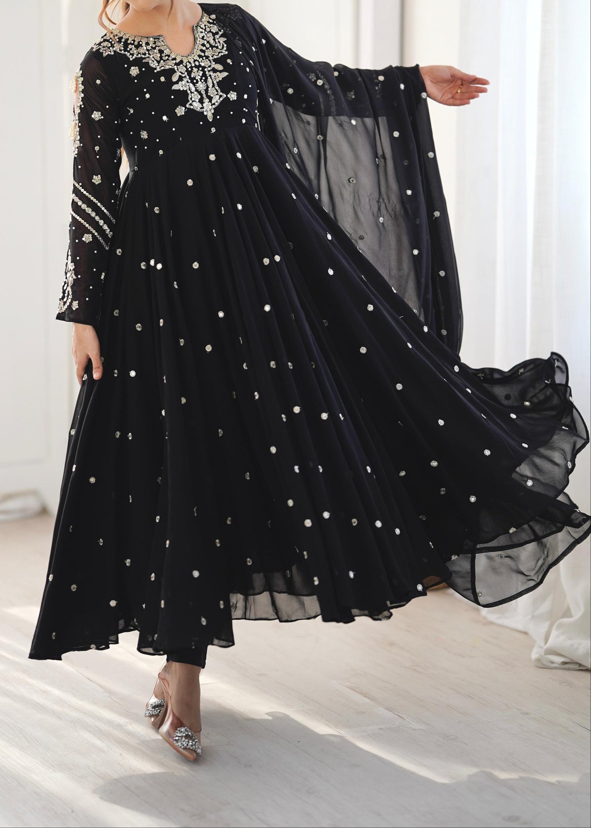 Festive Wear Faux Georgette Embroidered Anarkali Suit Set