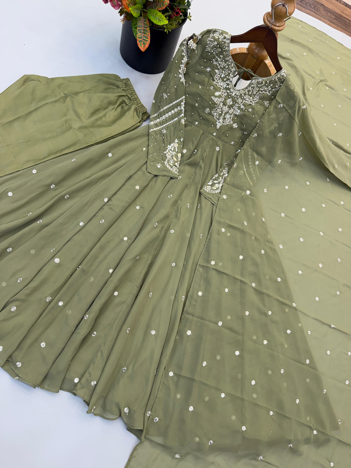 Festive Wear Faux Georgette Embroidered Anarkali Suit Set