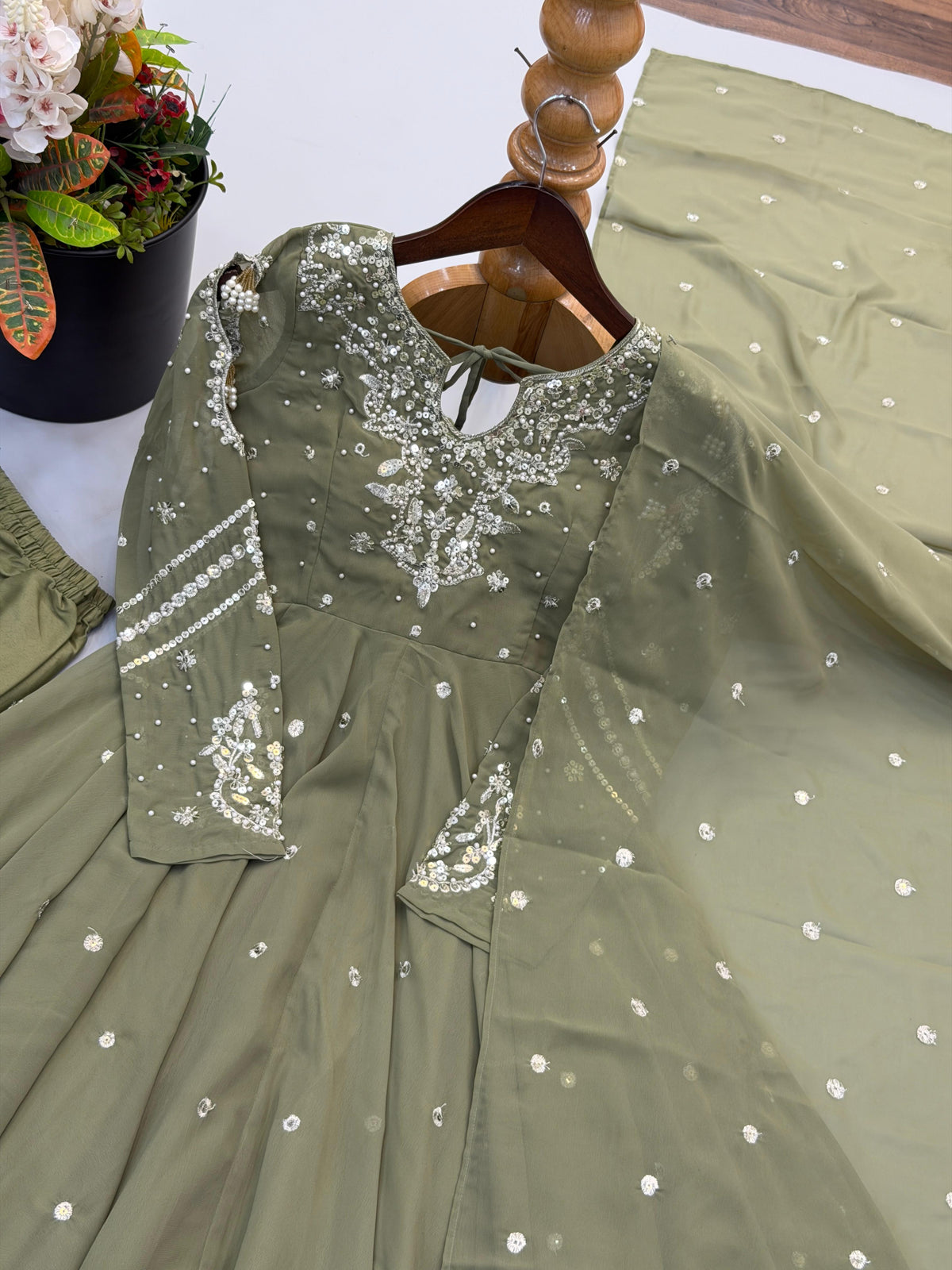 Festive Wear Faux Georgette Embroidered Anarkali Suit Set