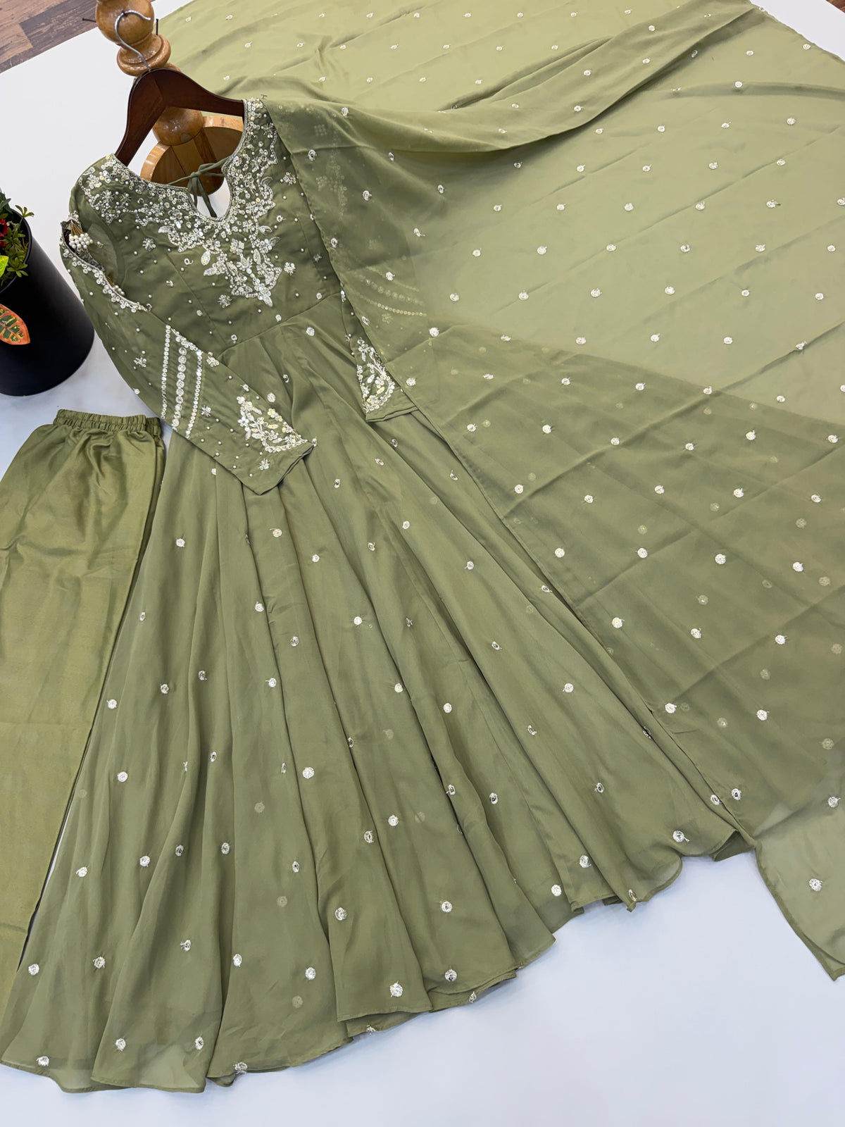 Festive Wear Faux Georgette Embroidered Anarkali Suit Set
