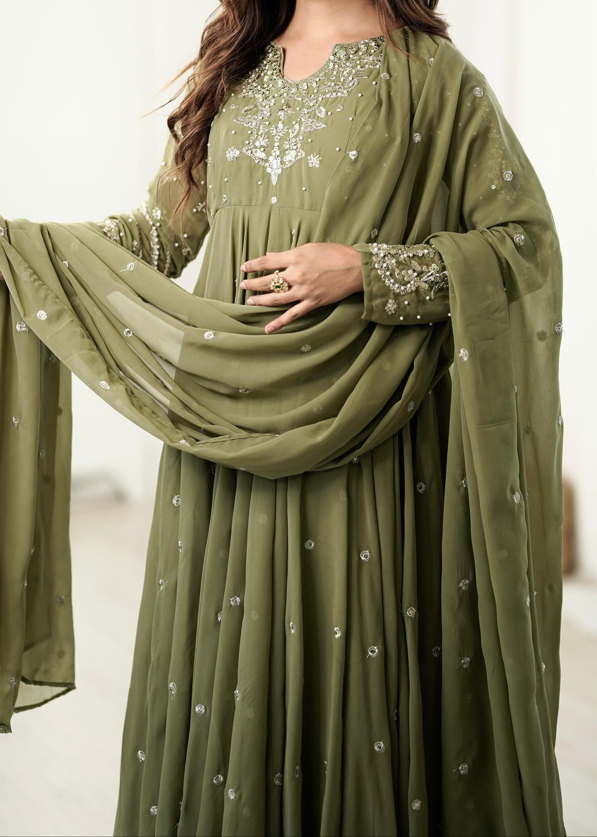 Festive Wear Faux Georgette Embroidered Anarkali Suit Set