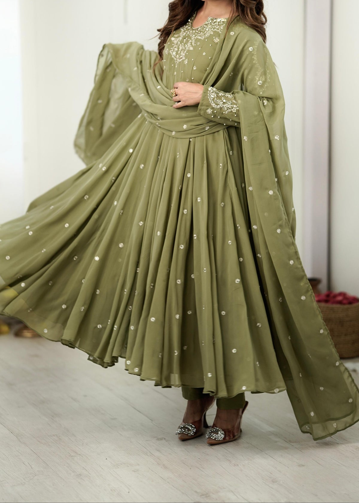 Festive Wear Faux Georgette Embroidered Anarkali Suit Set