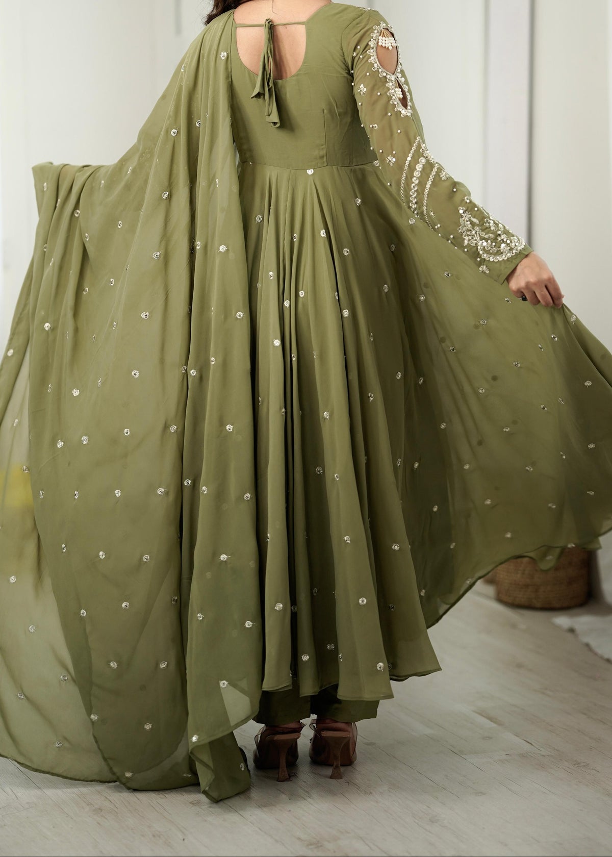 Festive Wear Faux Georgette Embroidered Anarkali Suit Set