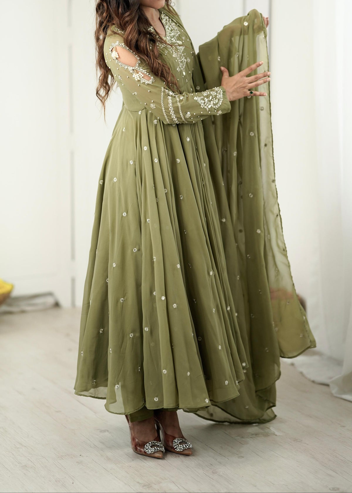 Festive Wear Faux Georgette Embroidered Anarkali Suit Set