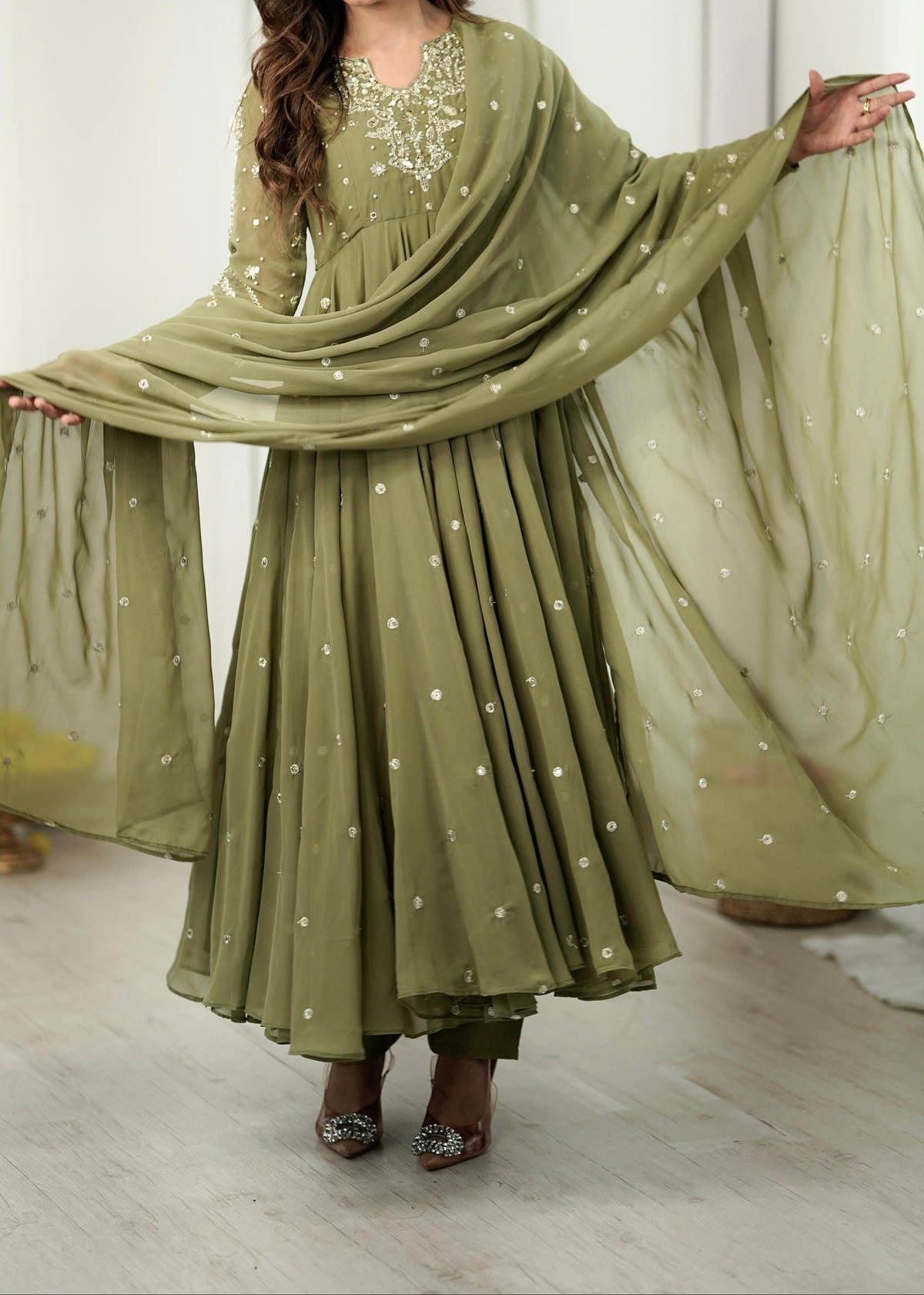 Festive Wear Faux Georgette Embroidered Anarkali Suit Set