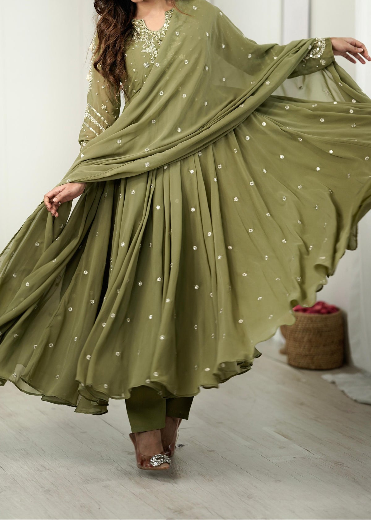 Festive Wear Faux Georgette Embroidered Anarkali Suit Set
