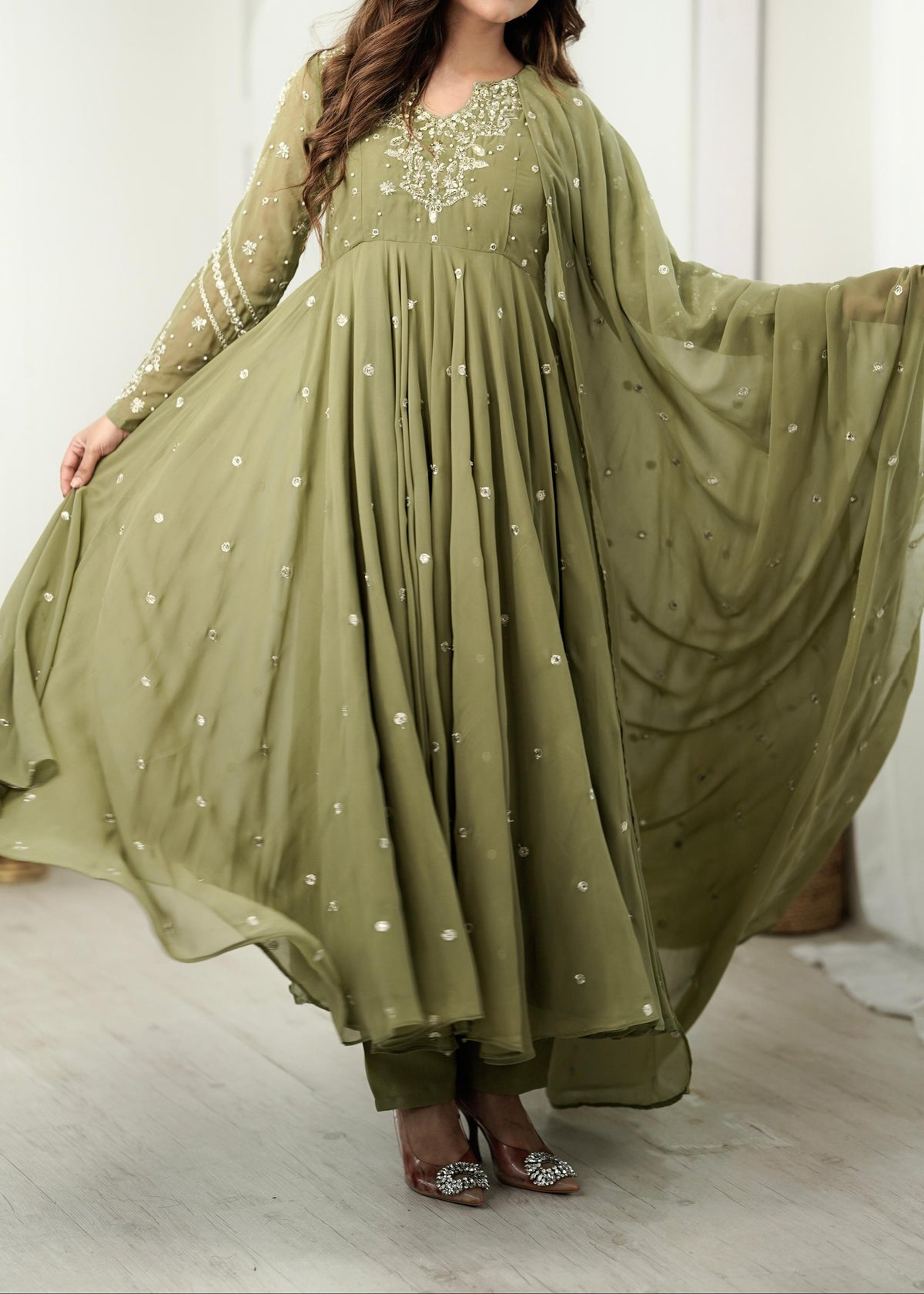 Festive Wear Faux Georgette Embroidered Anarkali Suit Set