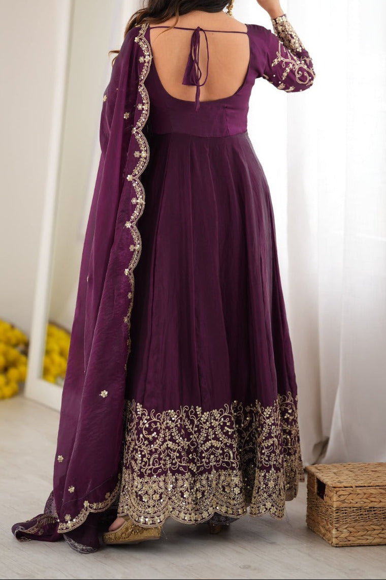 Fendy Silk Embroidered Coding & Sequins Work Gown Set with Pant & Dupatta