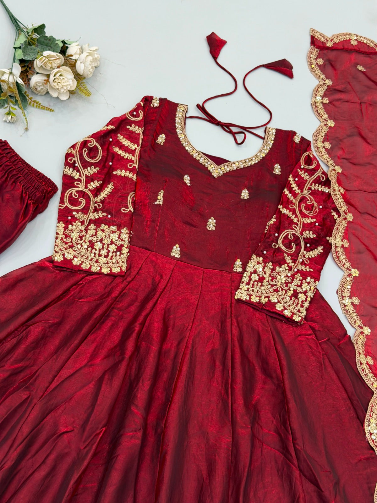 Fendy Silk Embroidered Coding & Sequins Work Gown Set with Pant & Dupatta