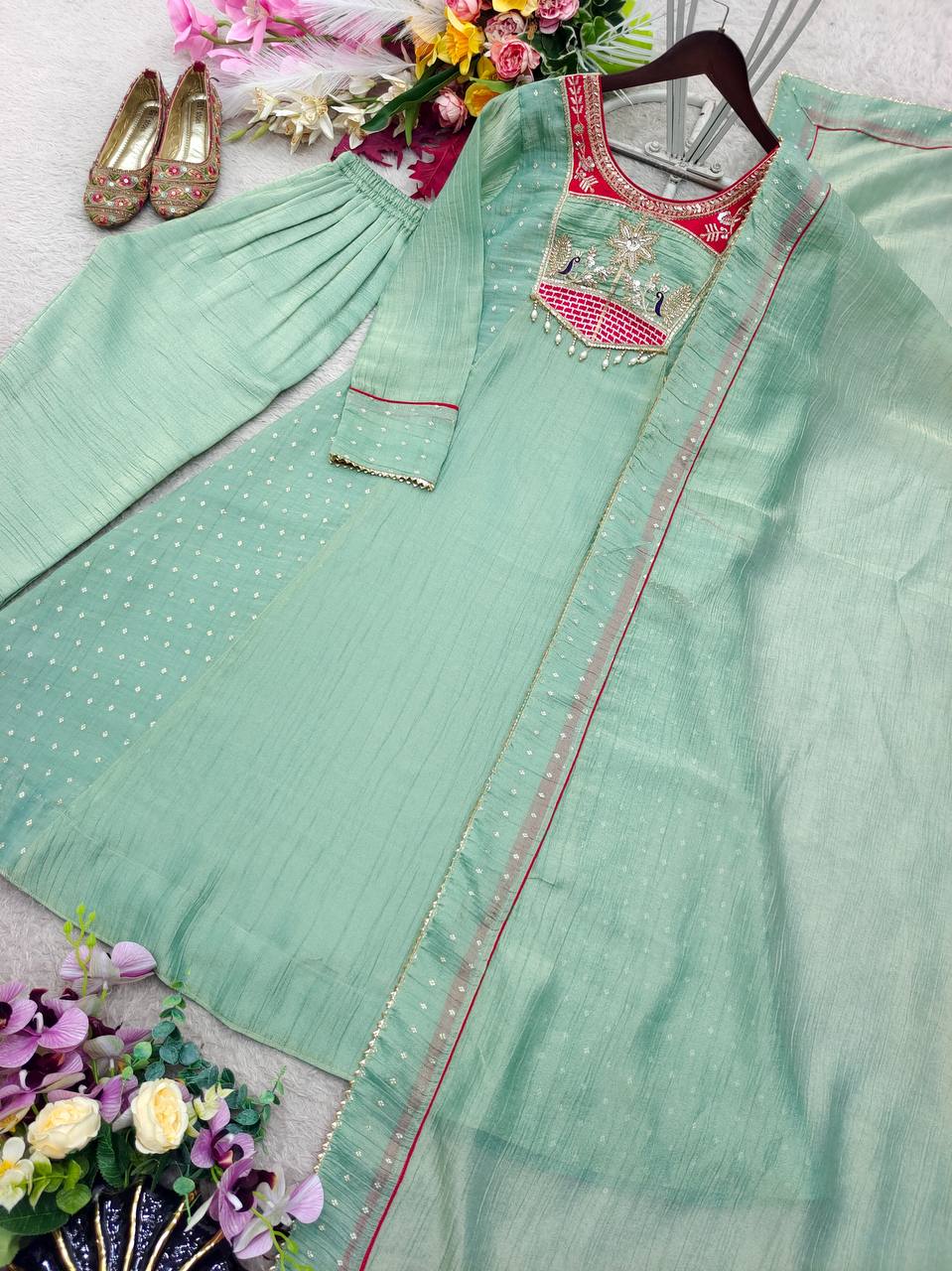 Silk Sequence Embroidery Designer Festive Wear Ladies Suit