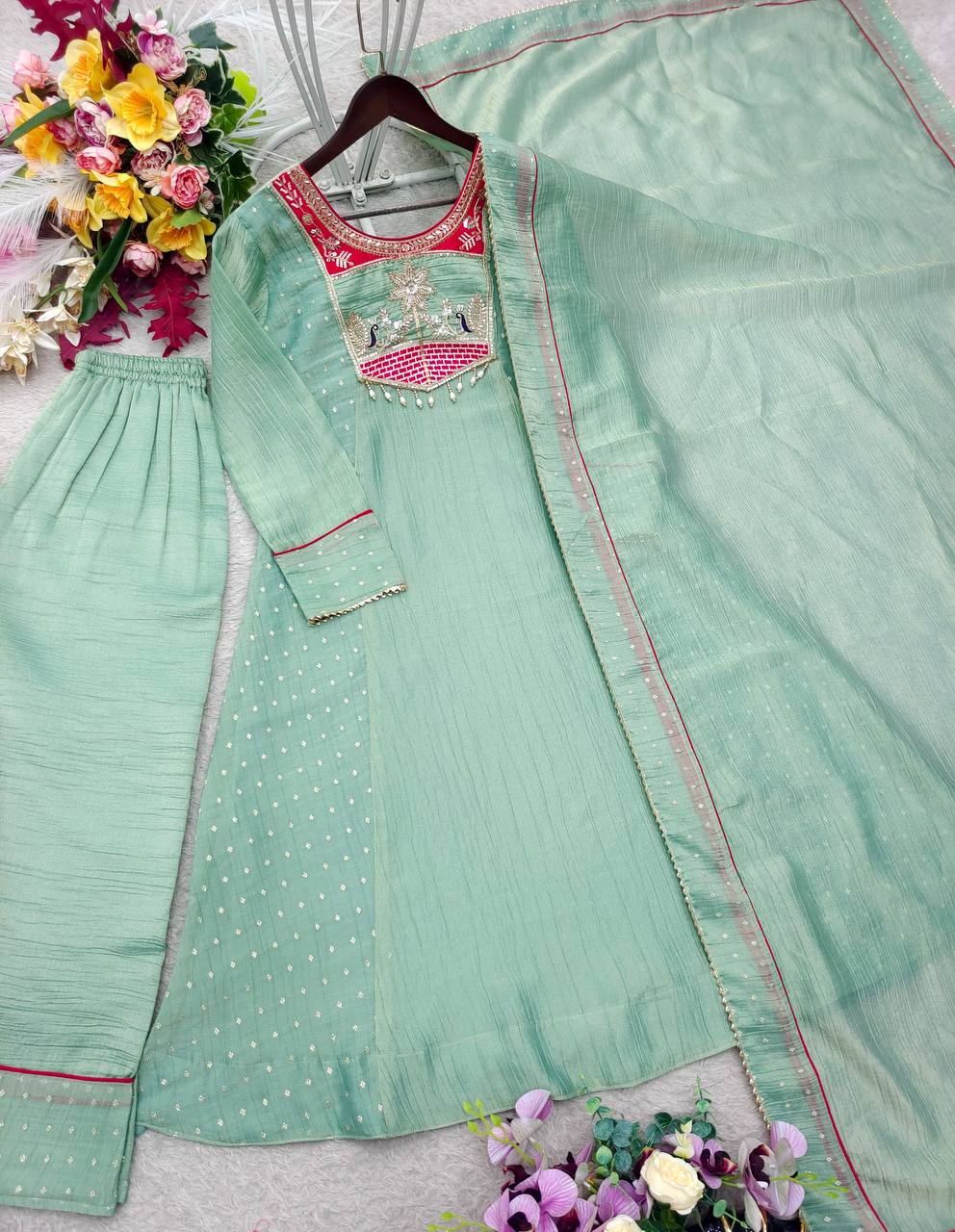 Silk Sequence Embroidery Designer Festive Wear Ladies Suit