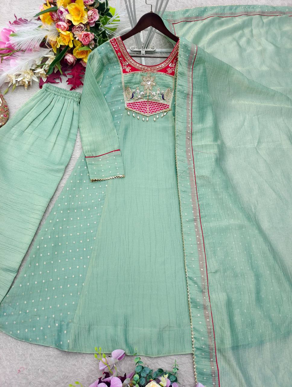 Silk Sequence Embroidery Designer Festive Wear Ladies Suit