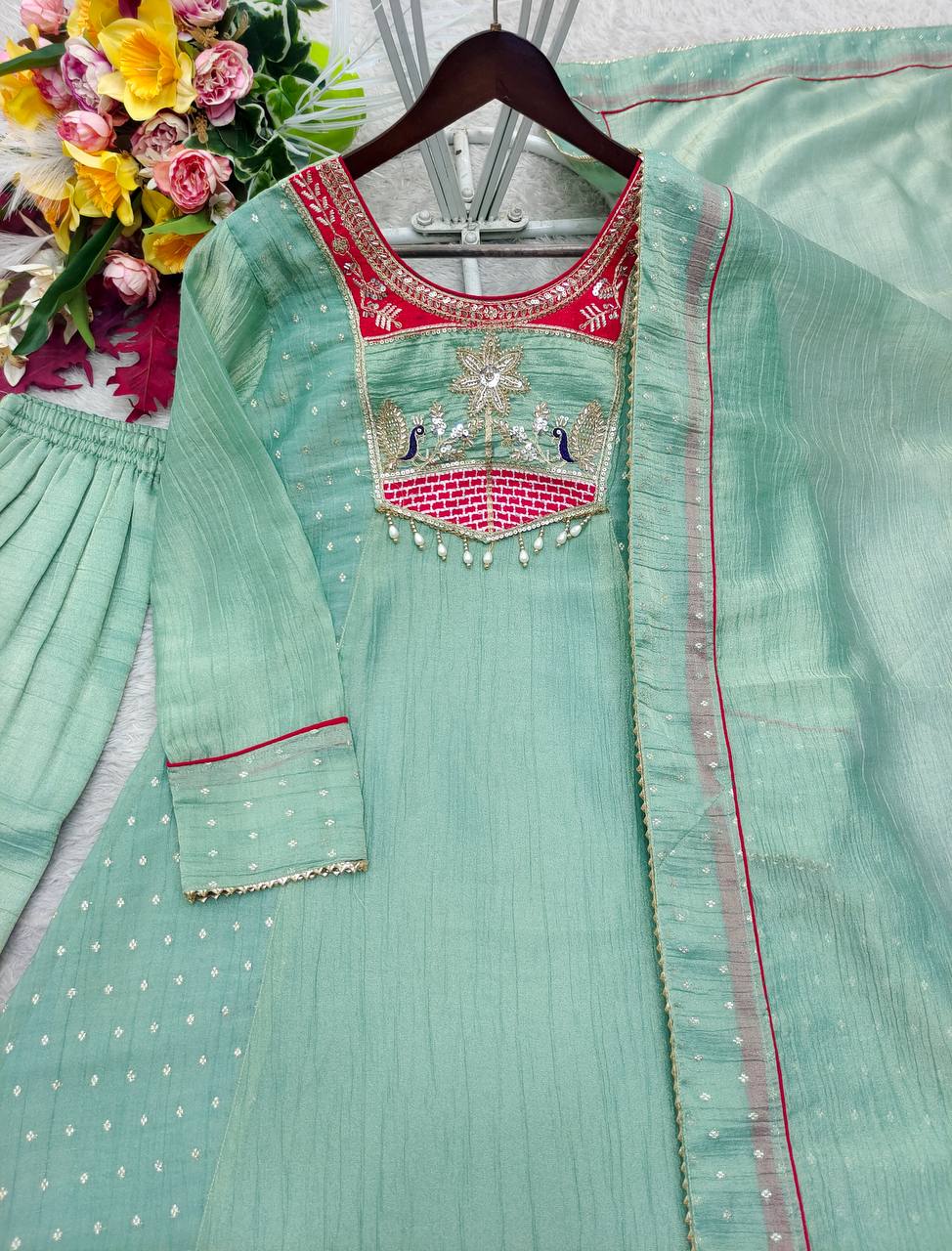 Silk Sequence Embroidery Designer Festive Wear Ladies Suit