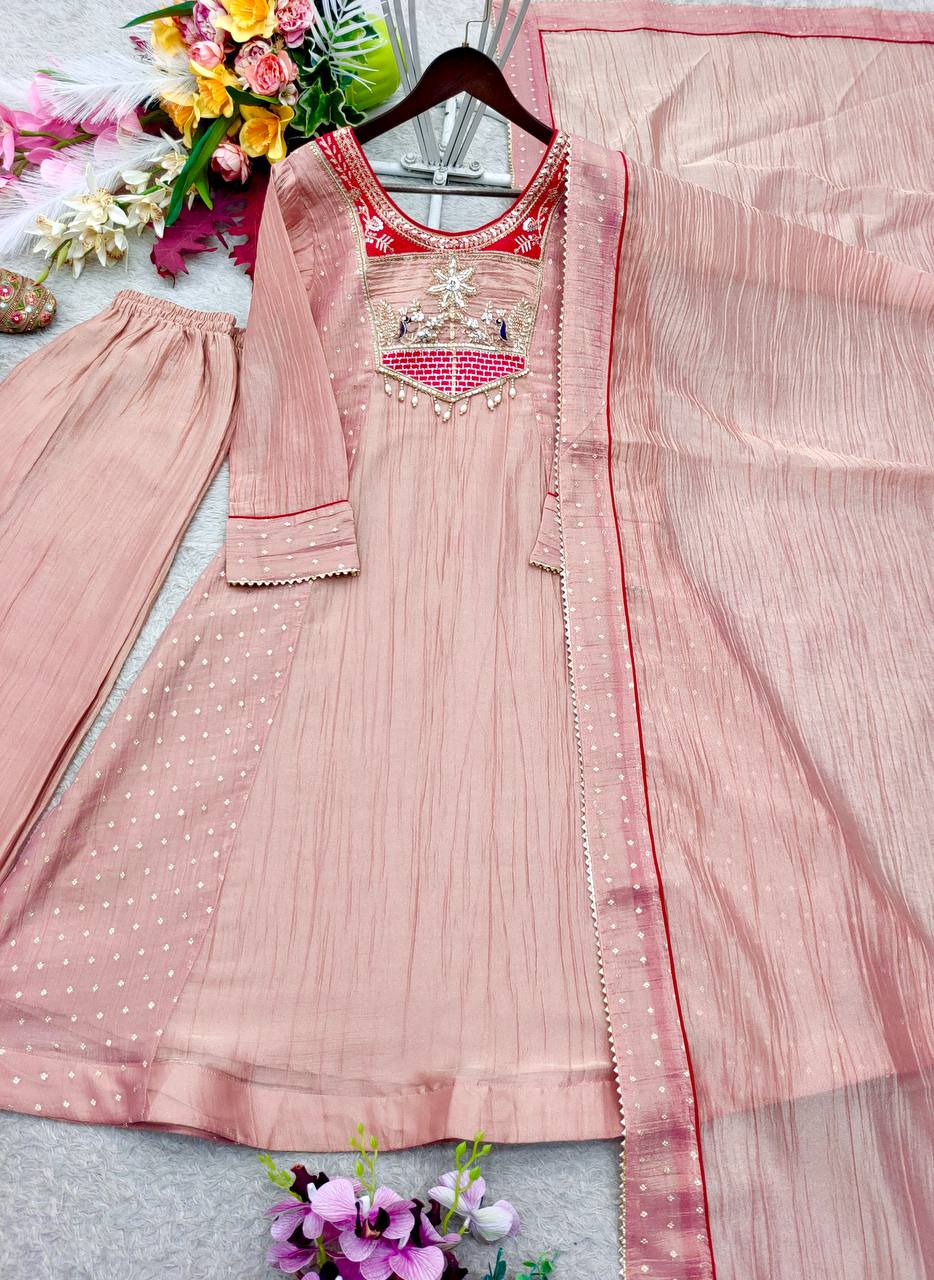 Silk Sequence Embroidery Designer Festive Wear Ladies Suit