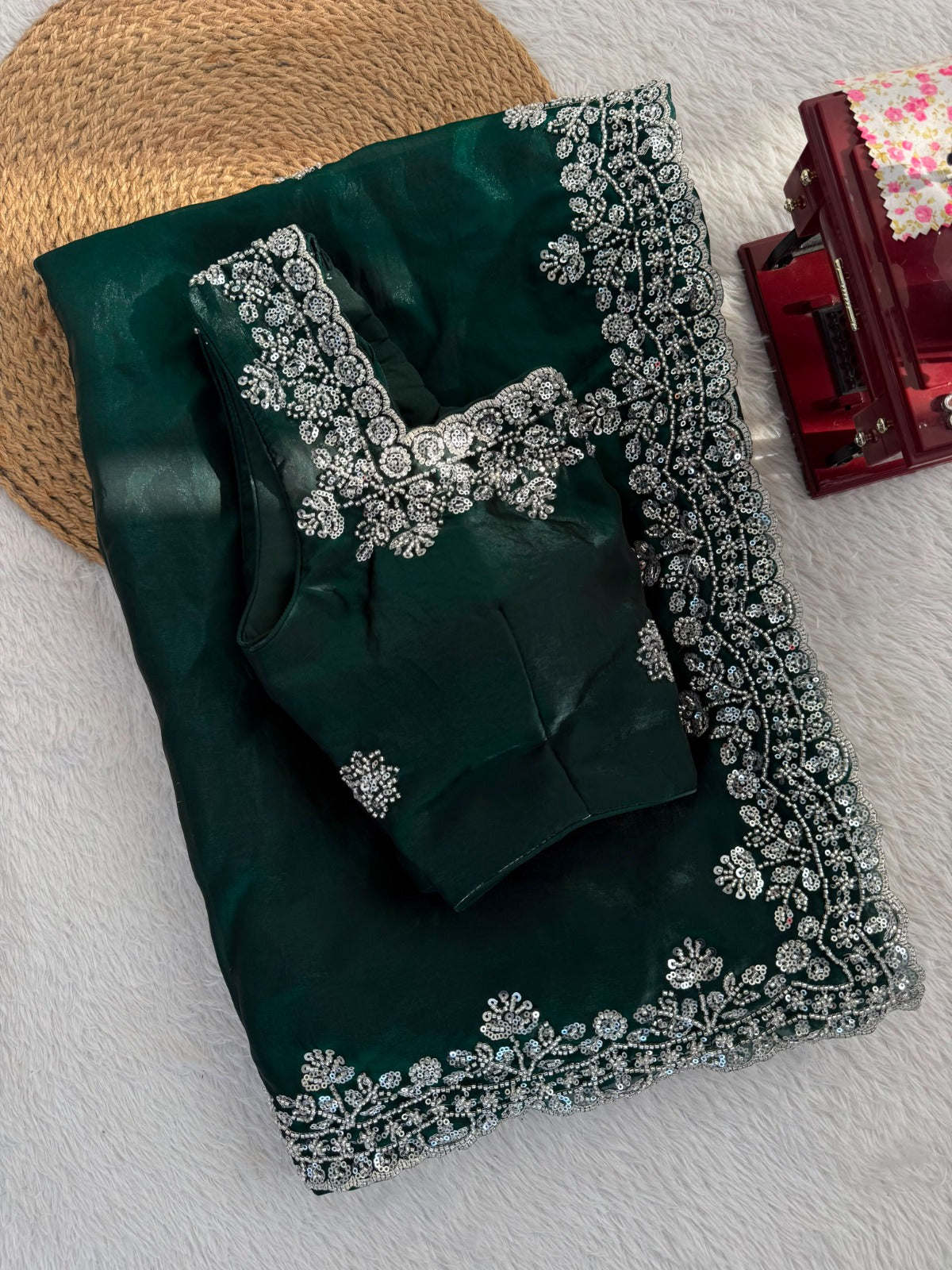 Wedding Special Designer Saree With Front & Back Handwork Blouse