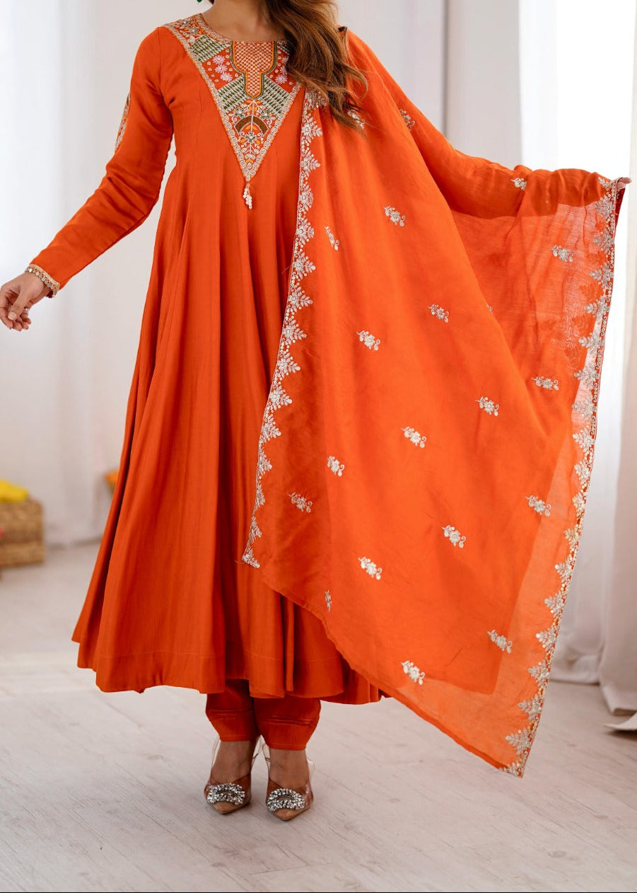 Elegant Embroidered Sequence Work Designer Anarkali Three Piece Set
