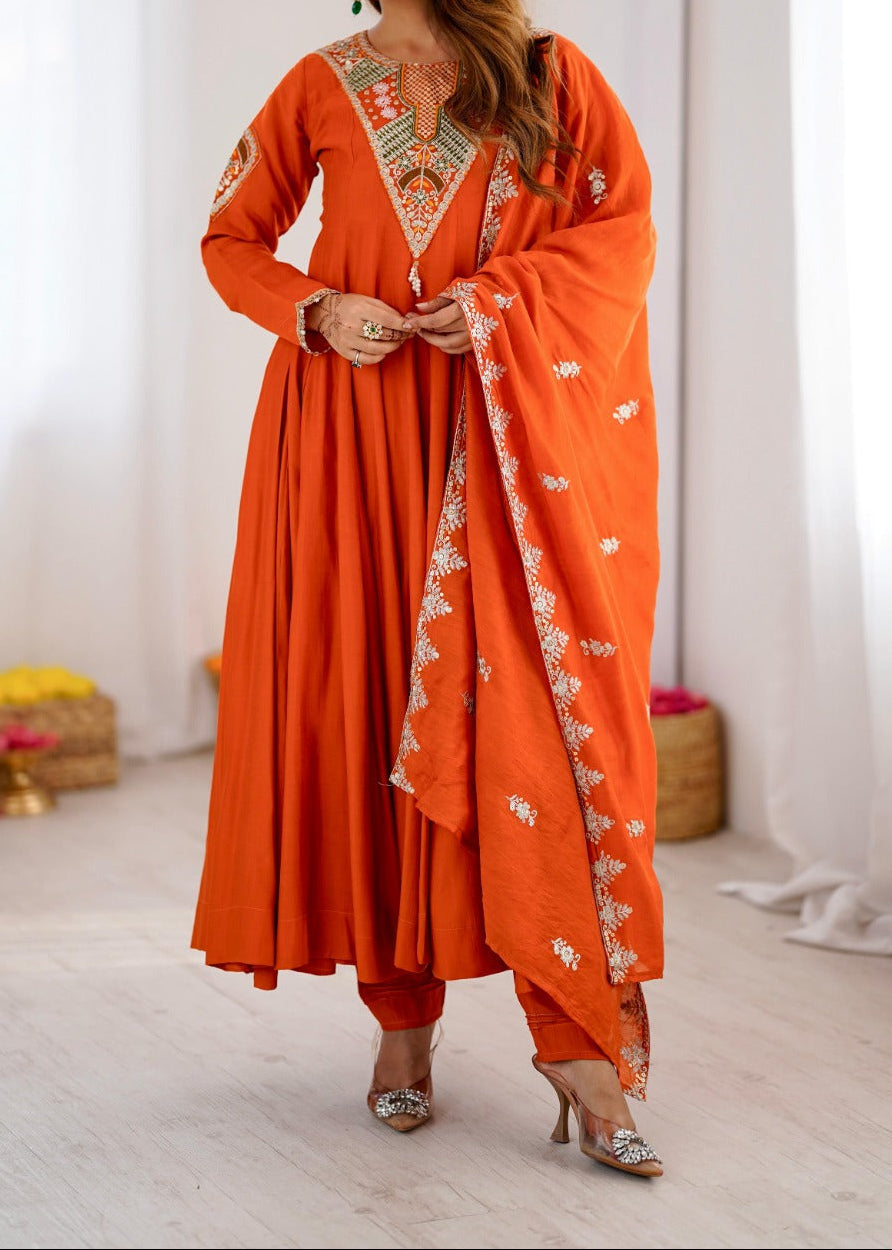 Elegant Embroidered Sequence Work Designer Anarkali Three Piece Set