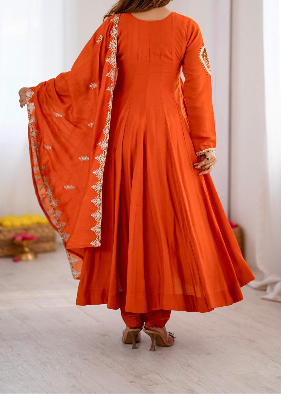 Elegant Embroidered Sequence Work Designer Anarkali Three Piece Set