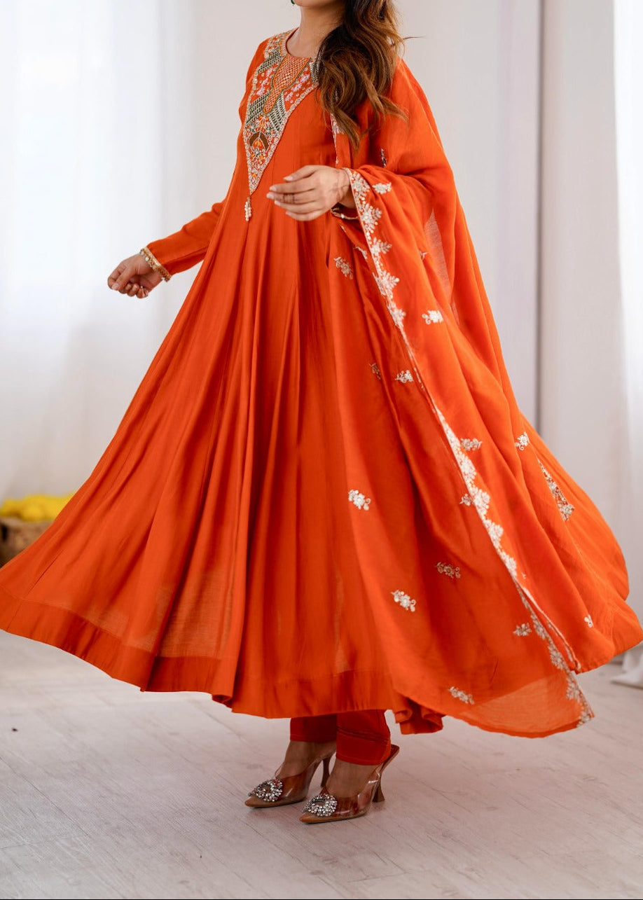 Elegant Embroidered Sequence Work Designer Anarkali Three Piece Set