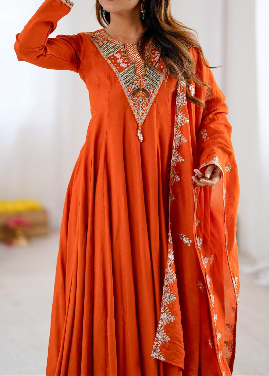 Elegant Embroidered Sequence Work Designer Anarkali Three Piece Set