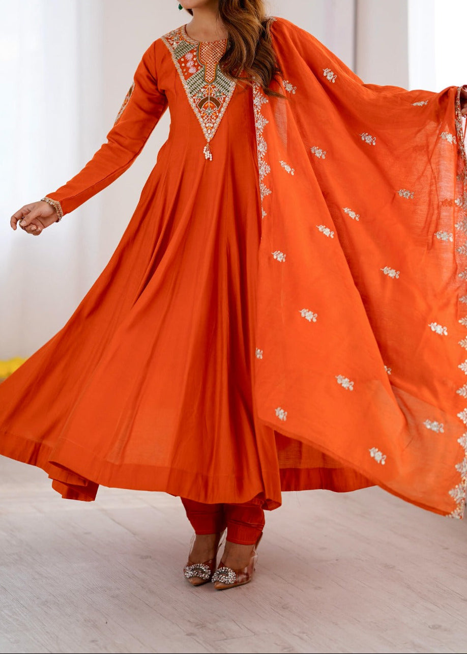 Elegant Embroidered Sequence Work Designer Anarkali Three Piece Set