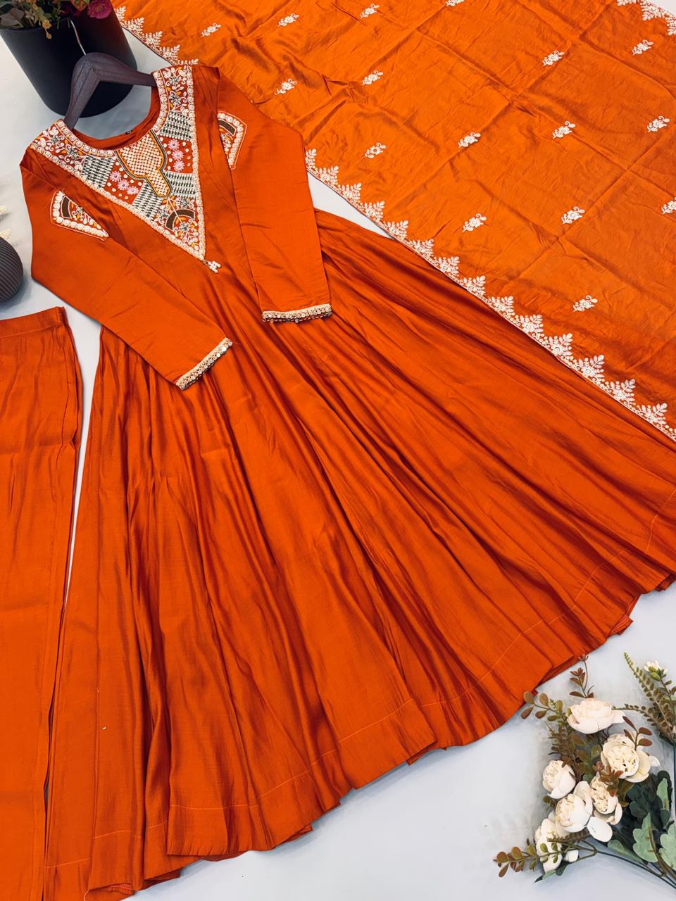 Elegant Embroidered Sequence Work Designer Anarkali Three Piece Set