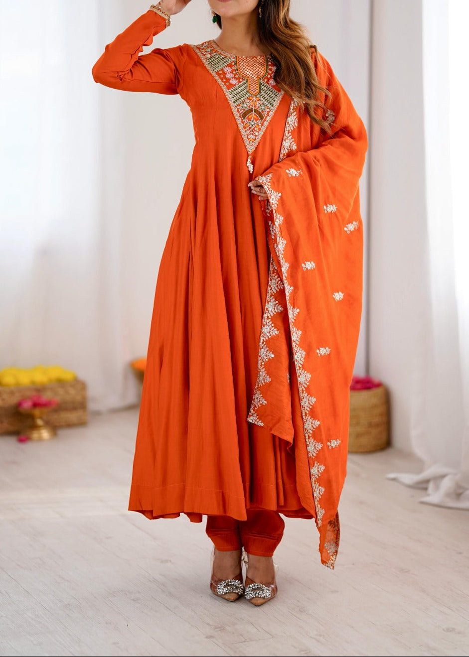 Elegant Embroidered Sequence Work Designer Anarkali Three Piece Set