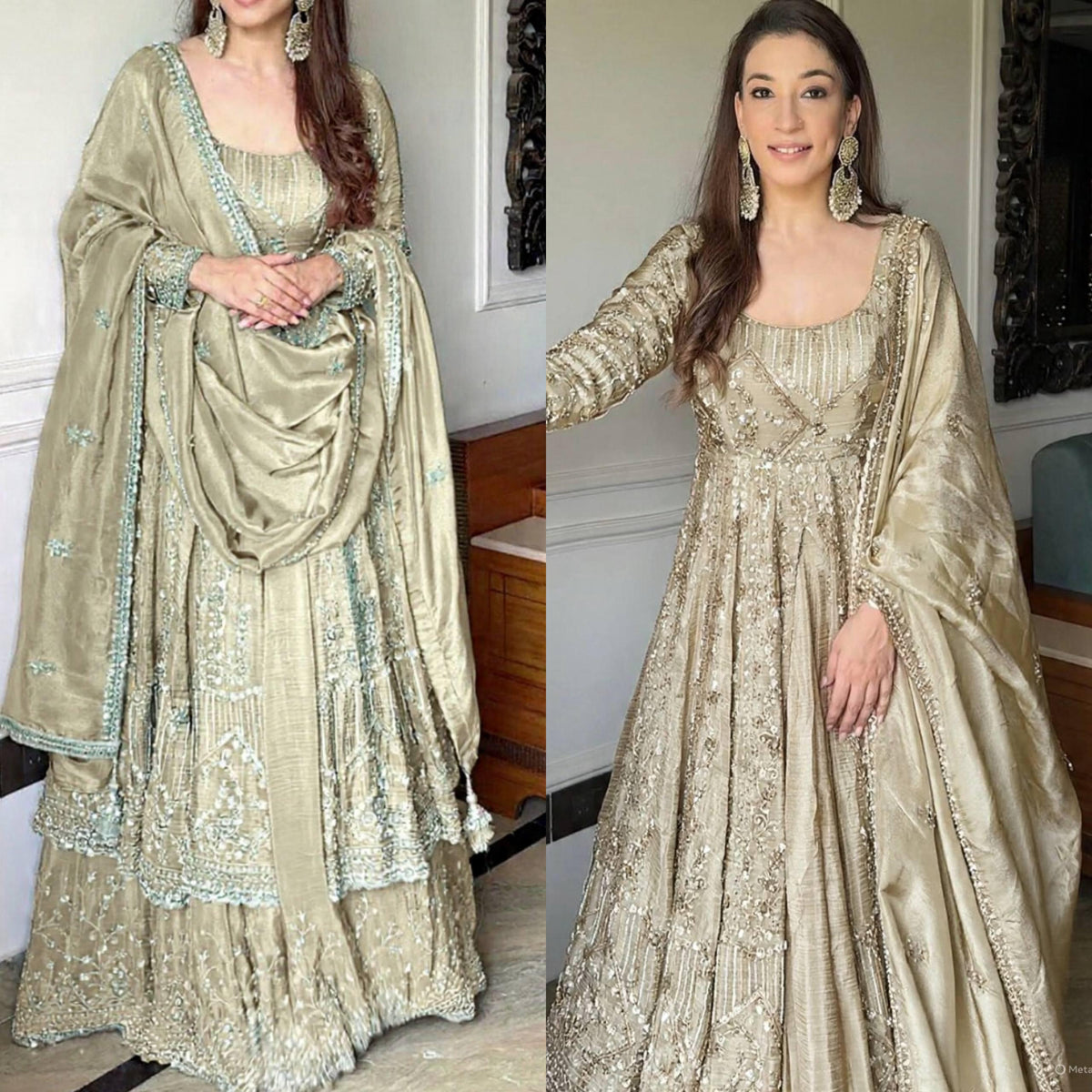 Designer Party Wear Look Embroidery Work Gown With Lehenga and Dupatta