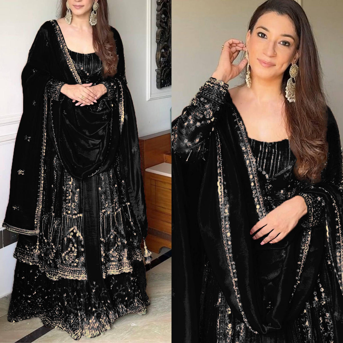 Designer Party Wear Look Embroidery Work Gown With Lehenga and Dupatta