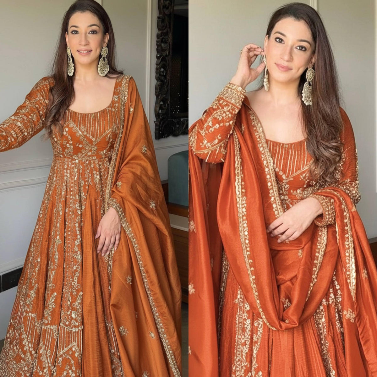 Designer Party Wear Look Embroidery Work Gown With Lehenga and Dupatta