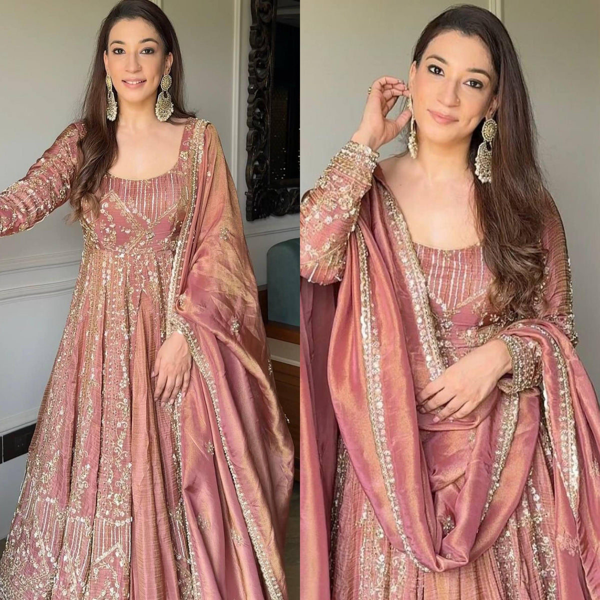 Designer Party Wear Look Embroidery Work Gown With Lehenga and Dupatta