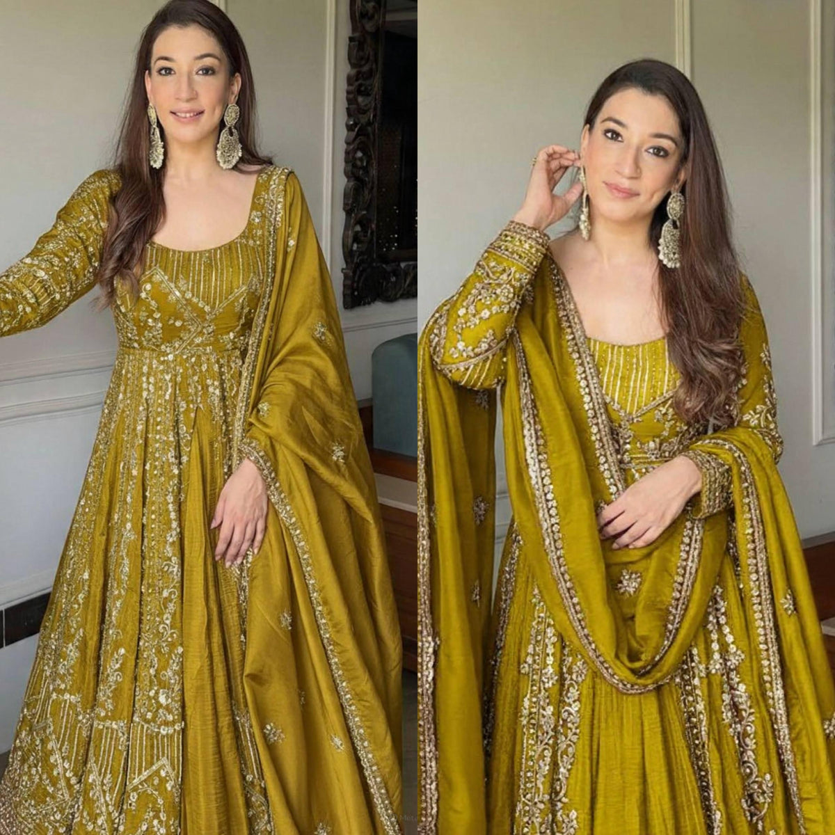 Designer Party Wear Look Embroidery Work Gown With Lehenga and Dupatta