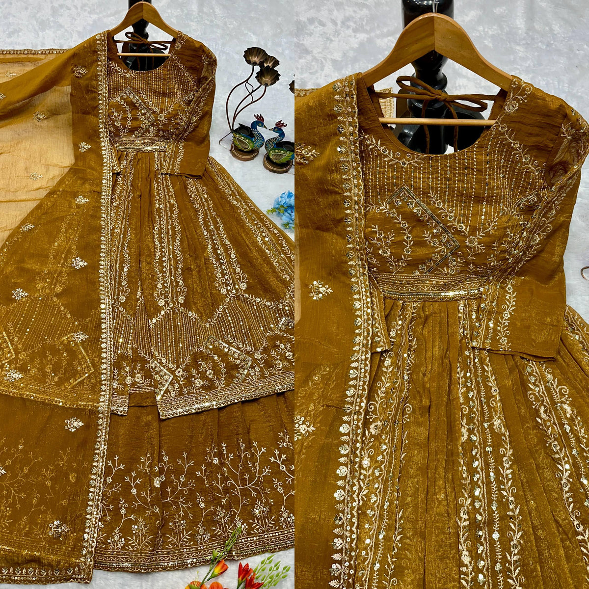 Designer Party Wear Look Embroidery Work Gown With Lehenga and Dupatta