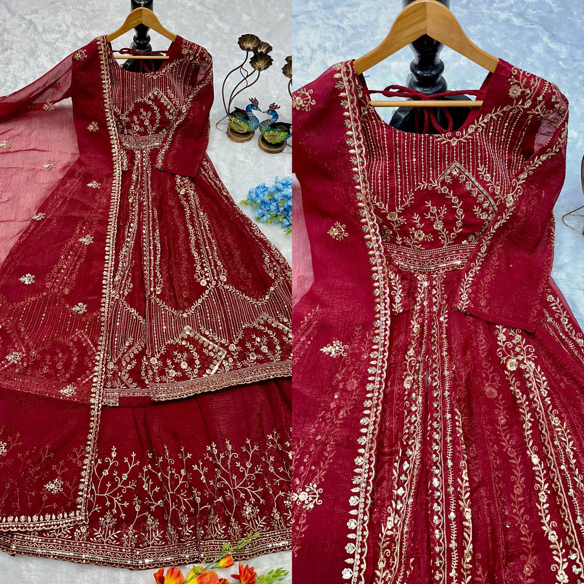 Designer Party Wear Look Embroidery Work Gown With Lehenga and Dupatta