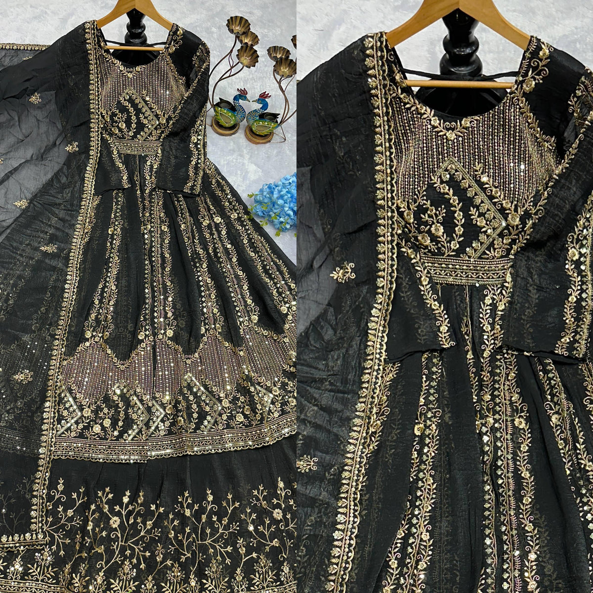 Designer Party Wear Look Embroidery Work Gown With Lehenga and Dupatta