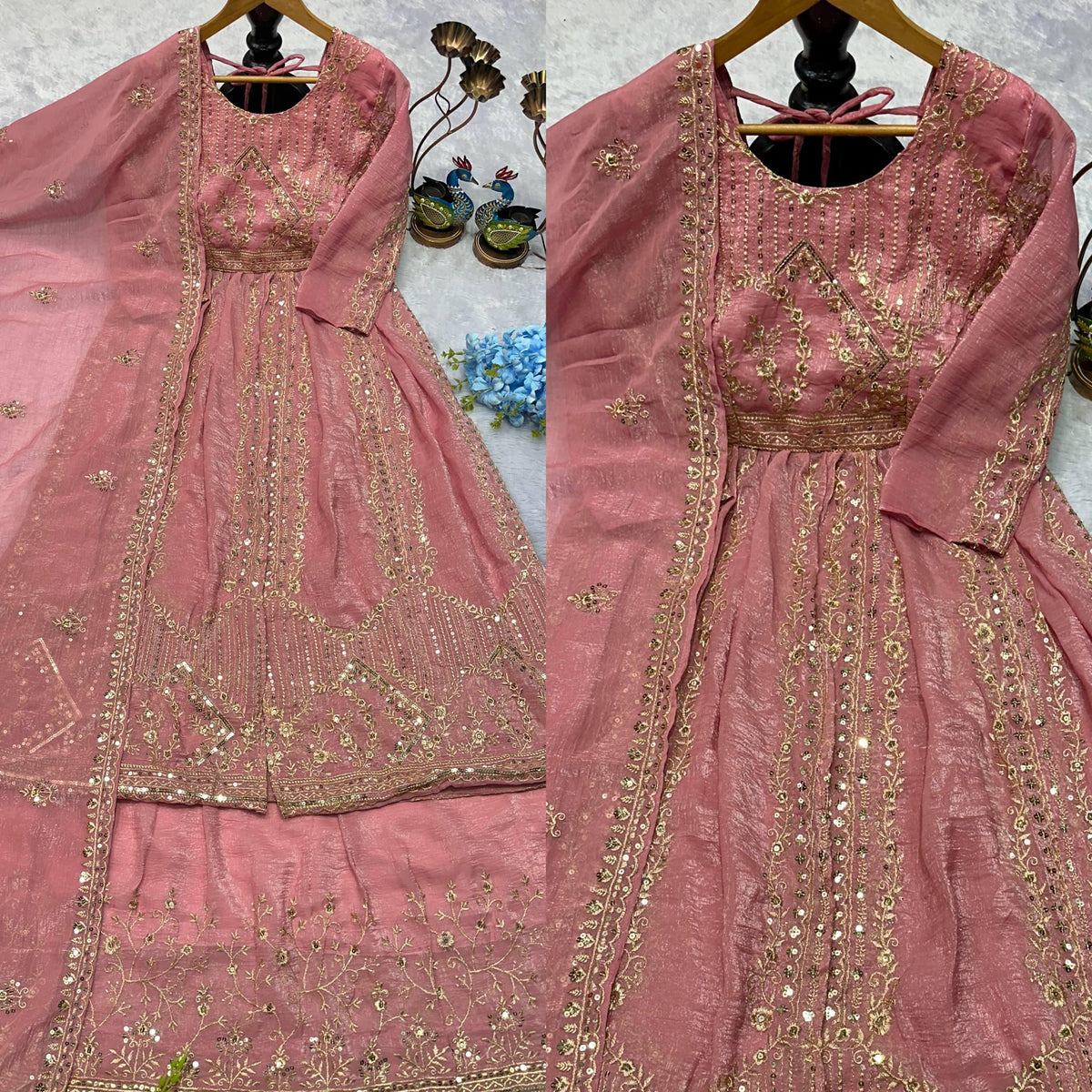 Designer Party Wear Look Embroidery Work Gown With Lehenga and Dupatta
