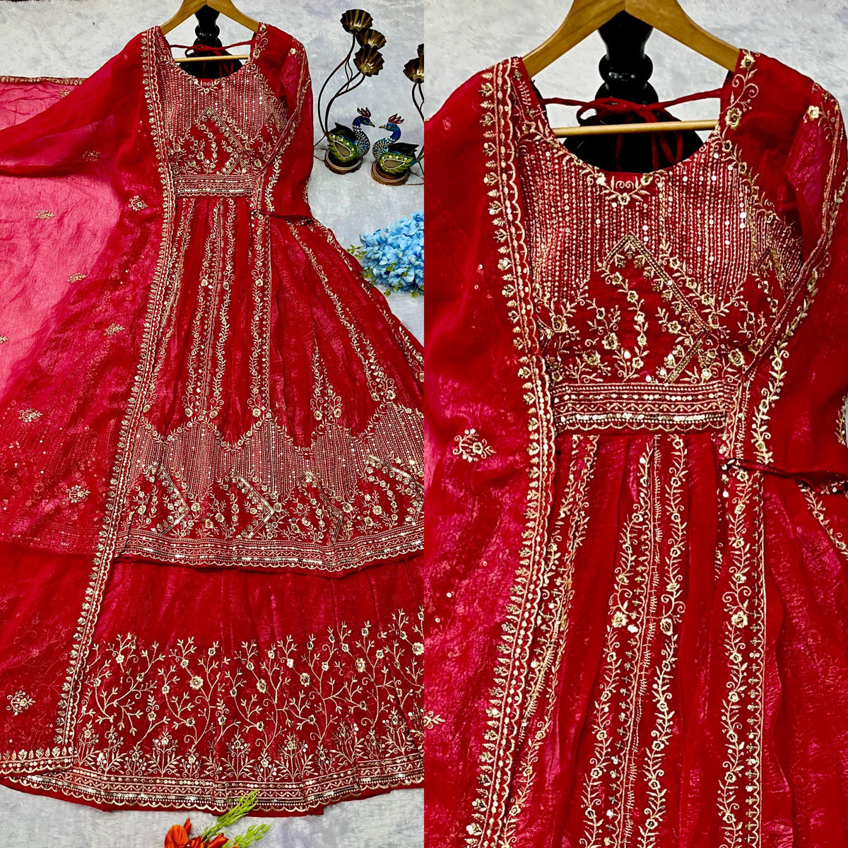 Designer Party Wear Look Embroidery Work Gown With Lehenga and Dupatta