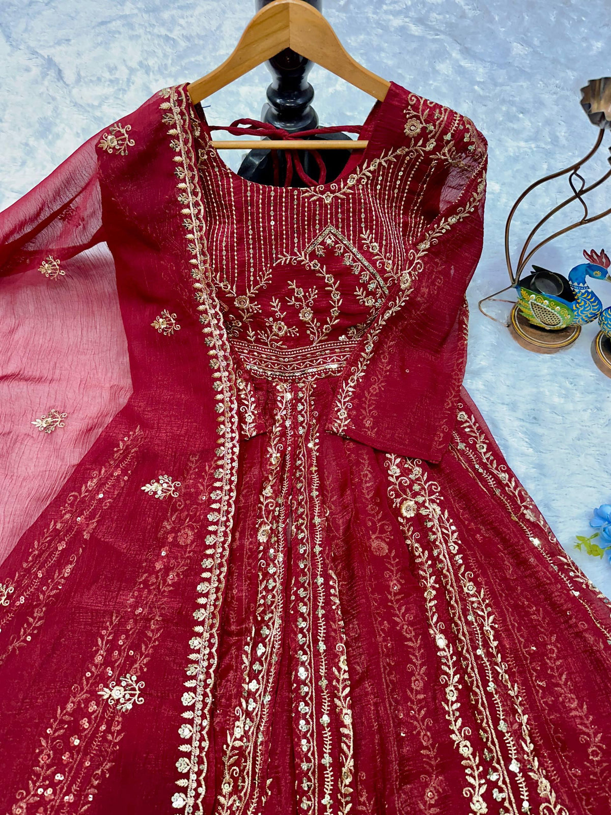 Designer Party Wear Look Embroidery Work Gown With Lehenga and Dupatta