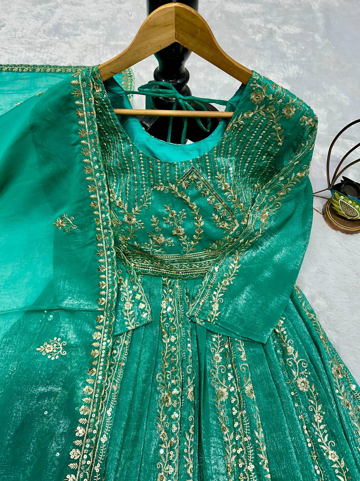 Designer Party Wear Look Embroidery Work Gown With Lehenga and Dupatta