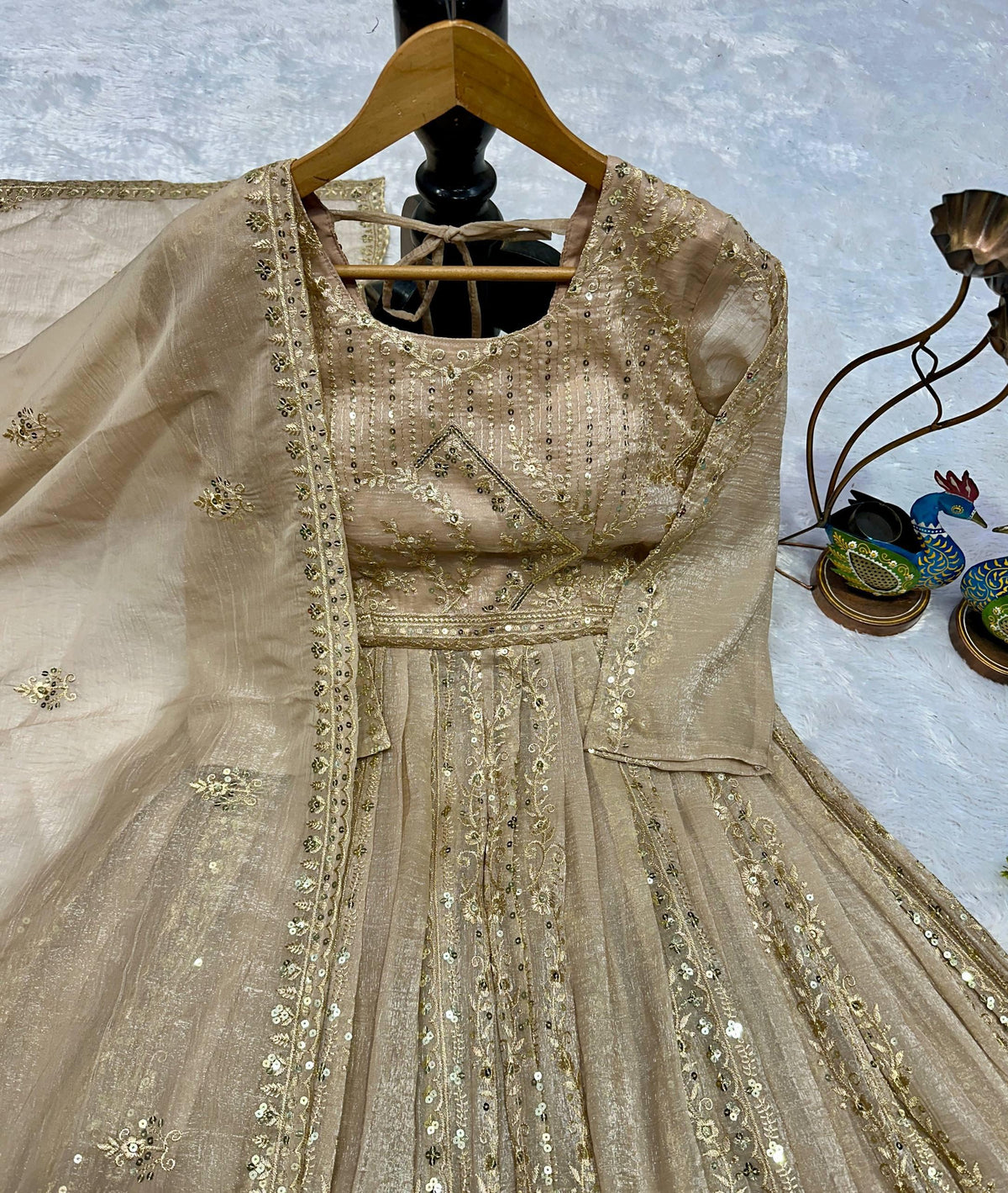 Designer Party Wear Look Embroidery Work Gown With Lehenga and Dupatta