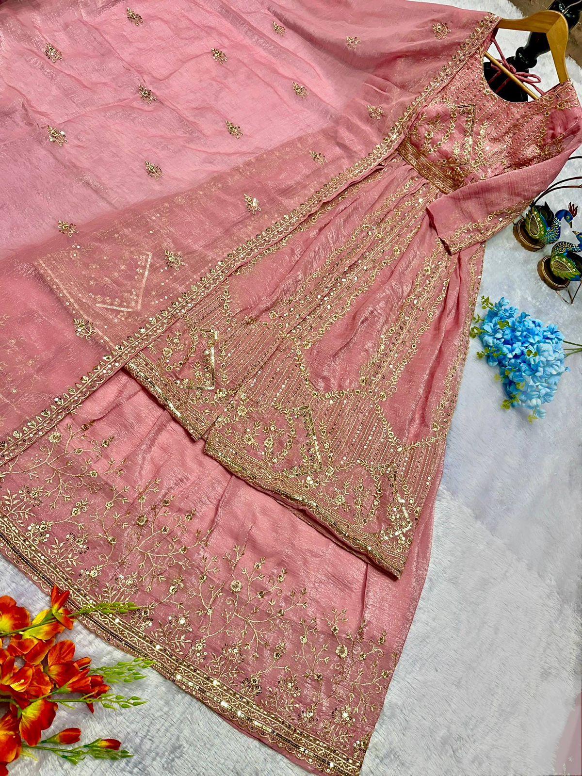Designer Party Wear Look Embroidery Work Gown With Lehenga and Dupatta