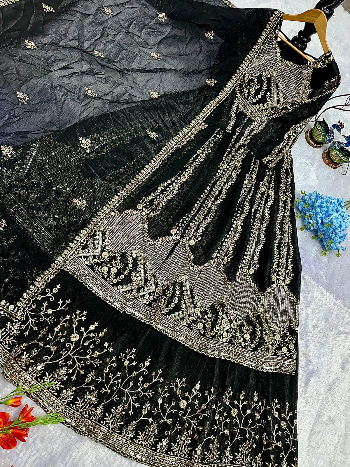 Designer Party Wear Look Embroidery Work Gown With Lehenga and Dupatta
