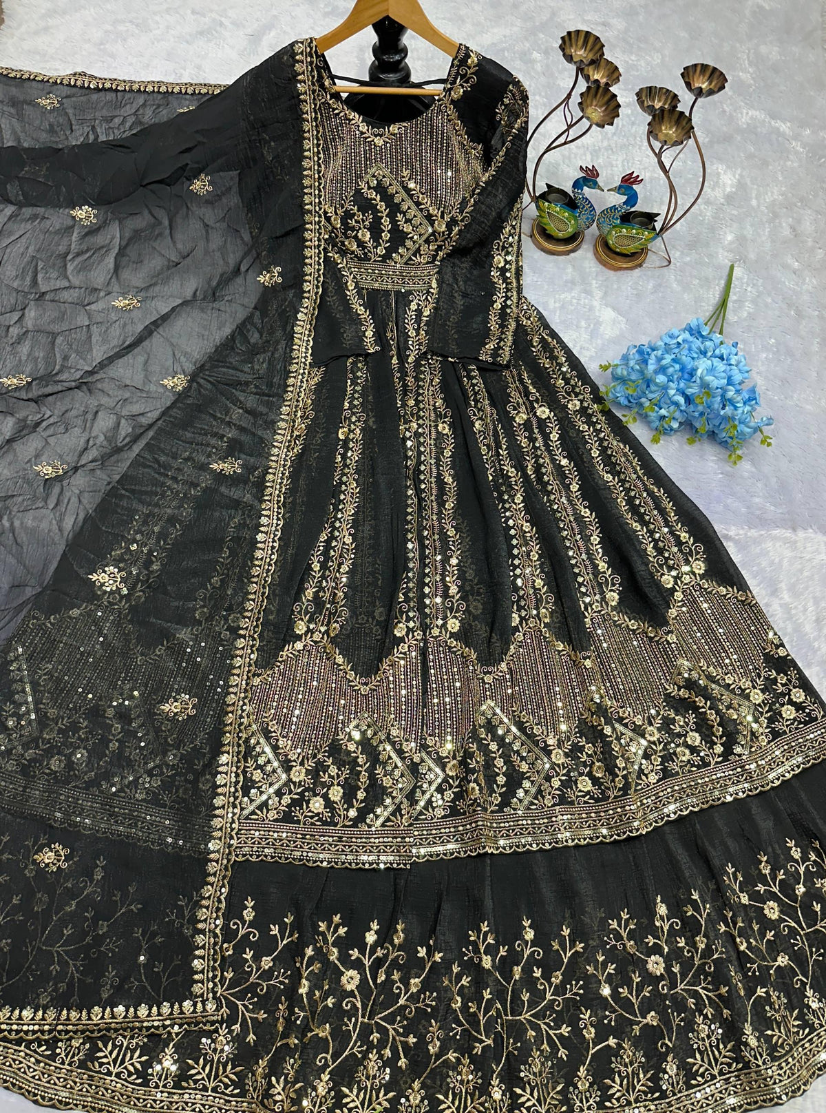 Designer Party Wear Look Embroidery Work Gown With Lehenga and Dupatta