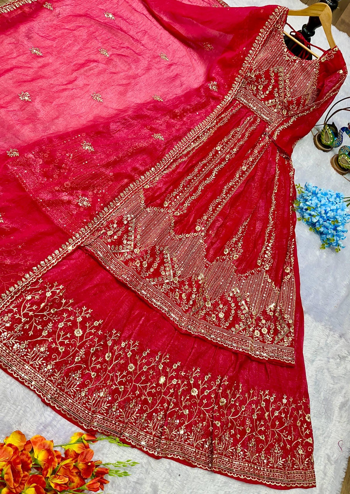 Designer Party Wear Look Embroidery Work Gown With Lehenga and Dupatta