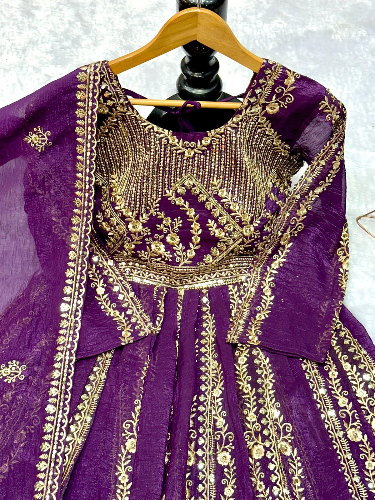 Designer Party Wear Look Embroidery Work Gown With Lehenga and Dupatta