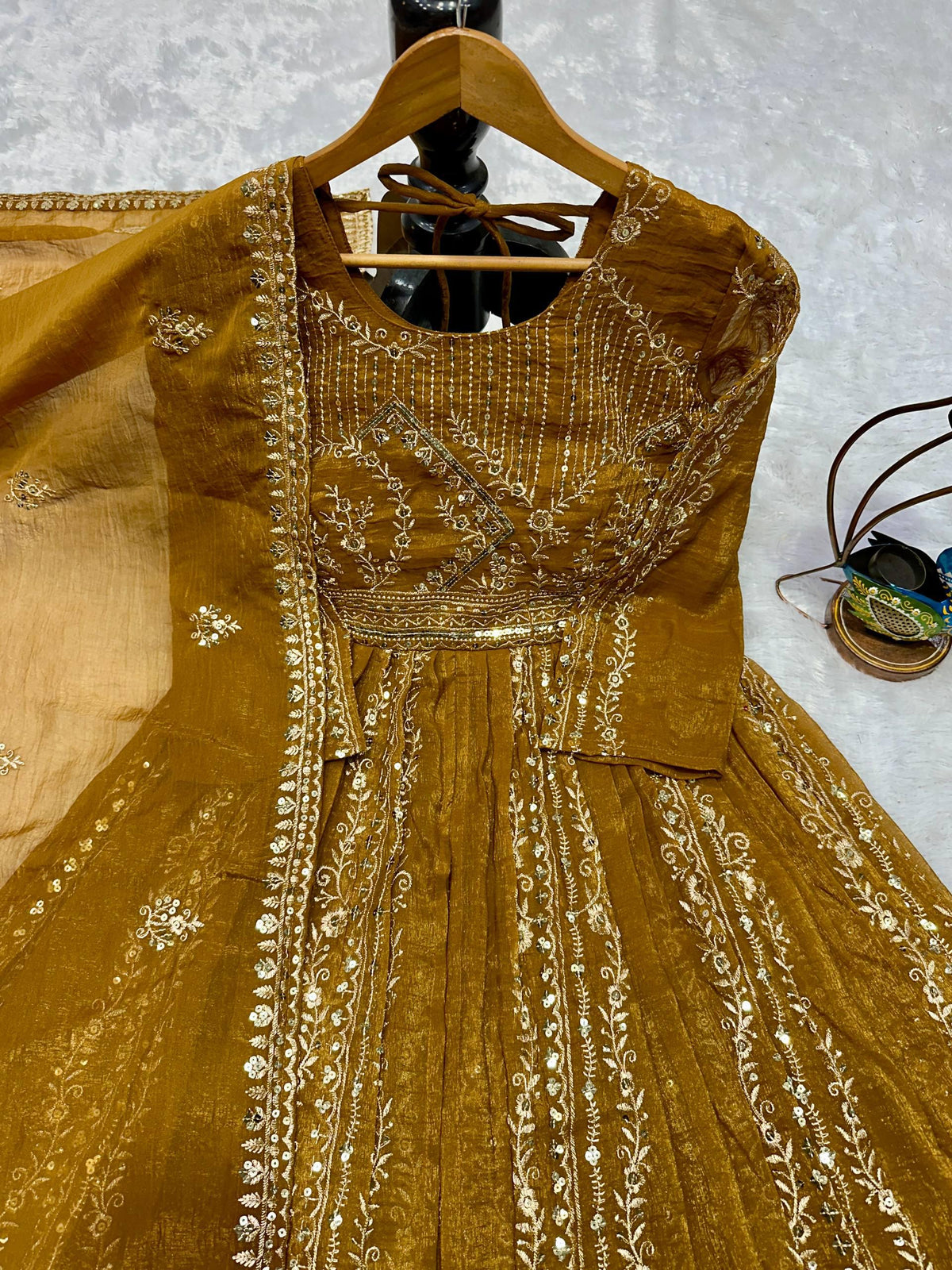 Designer Party Wear Look Embroidery Work Gown With Lehenga and Dupatta